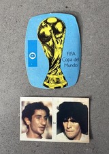 2PC SET 1982 REYAUCA ESPANA WORLD CUP DIEGO MARADONA RC ROOKIE STICKER CARD 53. rookie card picture