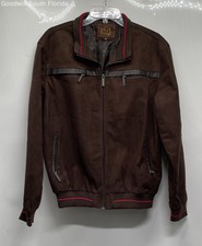 EGA Emporio Collection Mens Brown Suede Pockets Full-Zip Varsity Jacket Size XL
