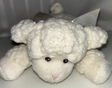 8" Bearington Beige Baby Lamb Sherpa Plush Stuffed Animal Satin Tummy Rattle