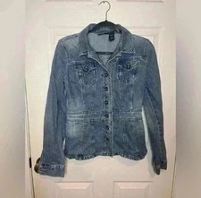 DKNY Jeans Jean Jacket Womens Medium Denim Button Up Streetwear Pockets Fitted