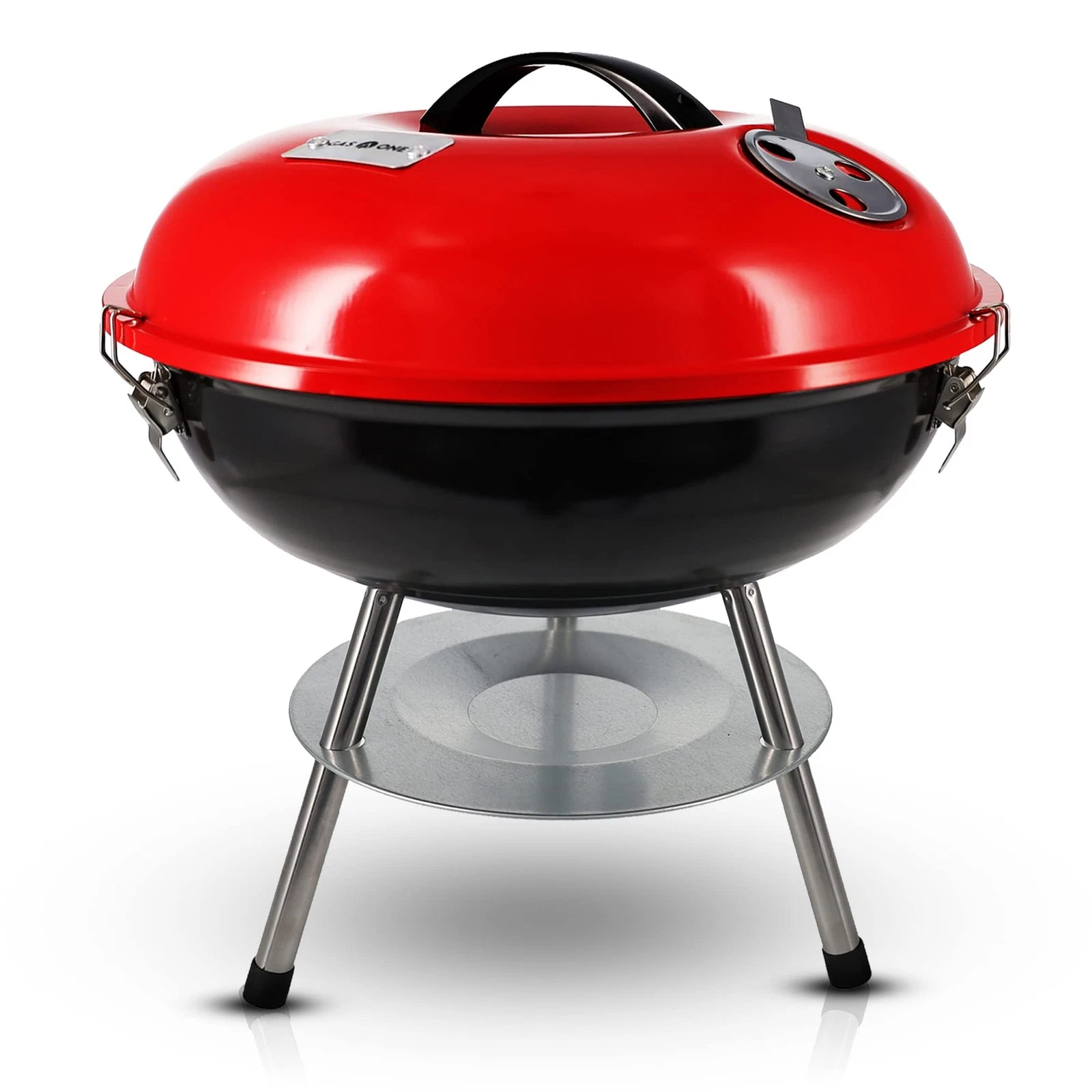 Gas One 14" Portable Charcoal Grill, Locking Lid, Dual Vent, for Camping & BBQ