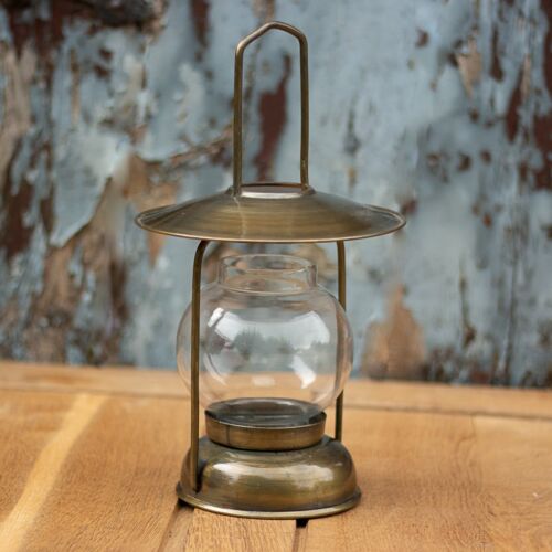 Lanterne comme lampe à vent en fer, chandelier couleur laiton, lampe de table - Photo 1/8