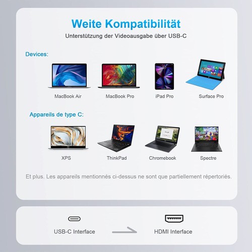USB C auf HDMI Adapter 4K Typ C auf HDMI für Huawei Samsung Galaxy MacBook - Bild 9 von 10