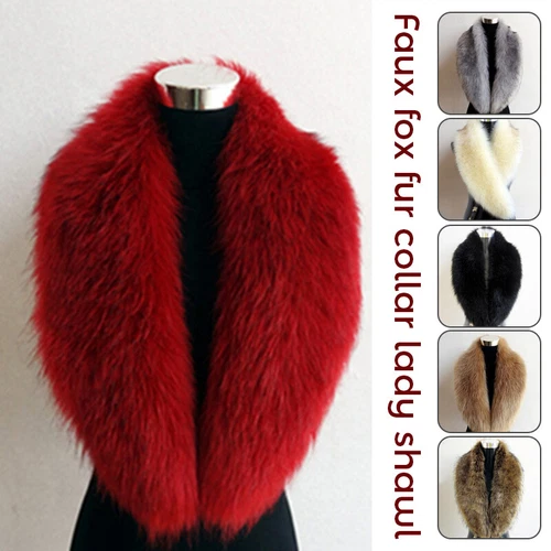 Luxury Fluffy Faux Fox Fur Fur Collar Women Thick Warm Furry Scarf - Bild 2 von 27