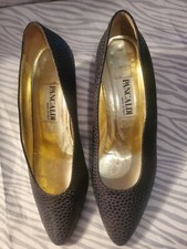 VINTAGE PANCALDI MADE IN ITALY SIZE 7.5B BLACK PATTERNED LOW HEEL SLIP ON LADIES