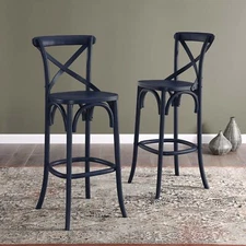 Modway Gear X-Back Wood Bar Stool in Midnight Blue
