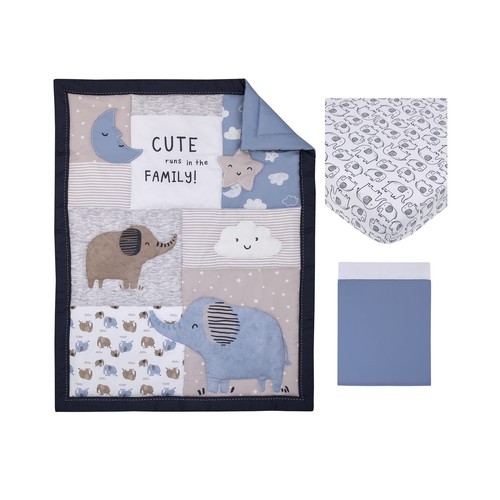 NoJo Carter's Blue Elephant - Chambray, Navy, Gray and White Elephant, Moon, ... - Picture 5 of 8