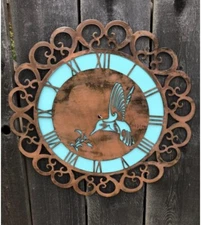 Hummingbird Metal Art clock Rustic  Copper Mothers Day Gift