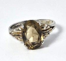 Smoky Quartz 3.5ct prong set gemstone vintage sterling silver ring size 7