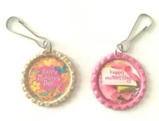 Handmade Adorable Mother's Day Bottle Cap Zipper Pull Set of 2 