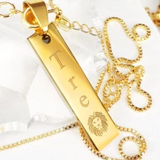 Personalized Bar Necklace for Women - Custom Name Plate Pendant in Gold or Silve