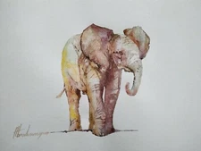 Baby Elefant, Animal, Watercolor artwork, Handmade, Original painting on paper