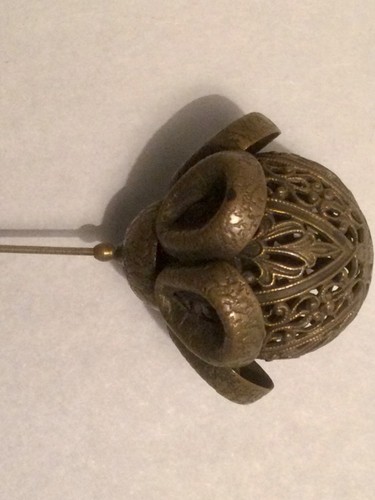 Antique Hat Pin Victorian/ Edwardian Metal Filigree with Tip Protector - Picture 3 of 4