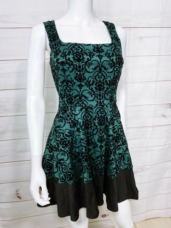 Vestido Mystic Mujer Sin Mangas Talla S Verde y Negro Tela Jacquard Cremallera Trasera Foto 2 de 4