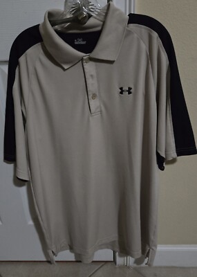 Vtg Mens Under Armour Tan & Black SS Polo Shirt Size Extra Large with Logo--Snag