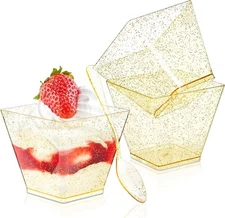 3.5 Oz Mini Gold Glitter Dessert Cups With Spoons 50 Pack Gold Plastic Dessert C
