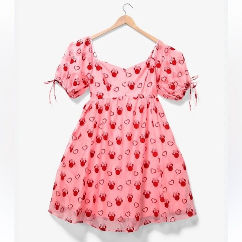 Disney Minnie Mouse Sweetheart Pink Puff-Sleeved Dress BoxLunch Plus Size 1