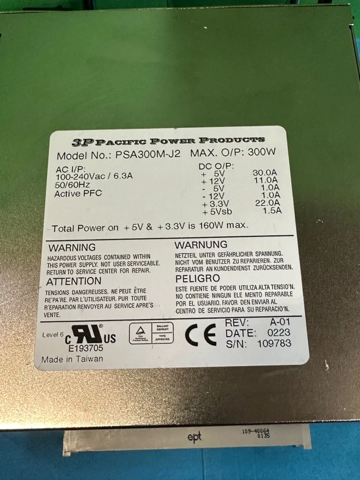 USED 3P PACIFIC POWER  PSA300M-J2 300W SWITCHING POWER SUPPLY - Image 2 of 4