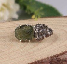 Raw Authentic Czech Moldavite and Meterorite Sterling Silver Gemstone Ring
