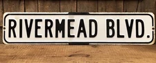 Vintage RIVERMEAD BLVD. Auto Traffic Street Road Large Porcelain Embossed Sign