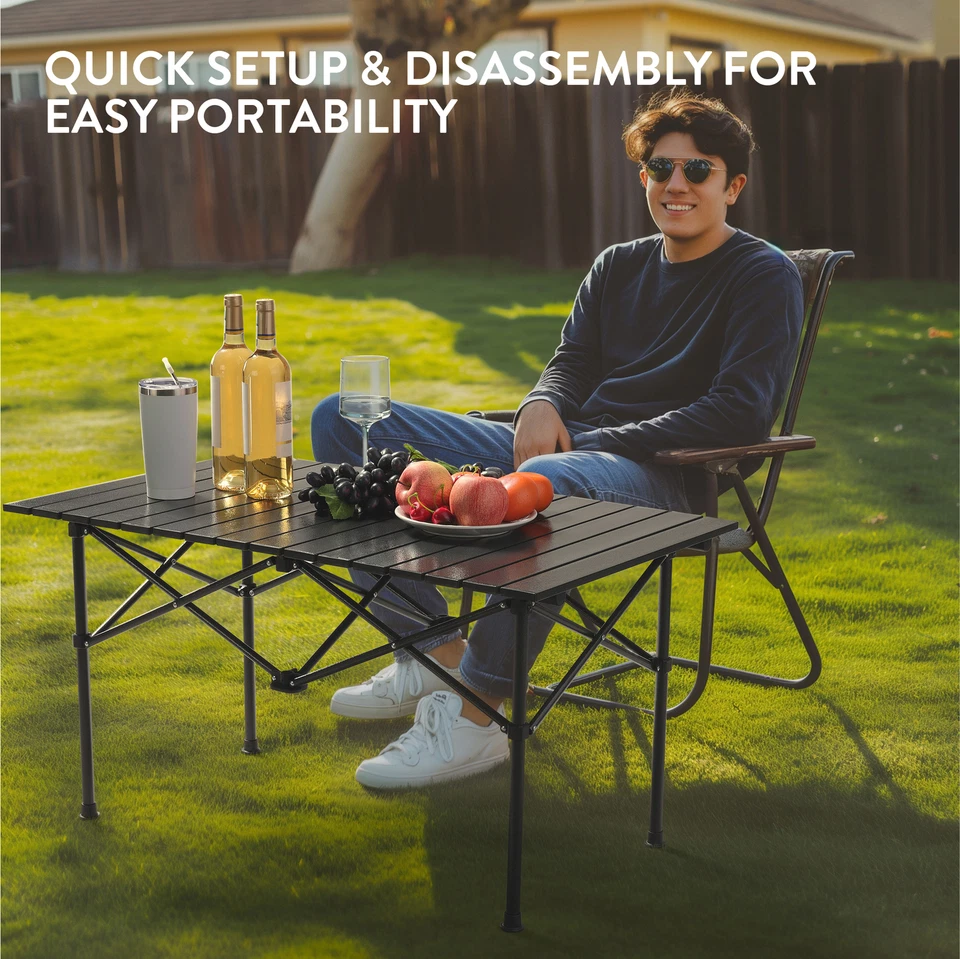 Table camping pliante aluminium - Table de camping pliable légère 95 x 55 x 50cm - Photo 2/4