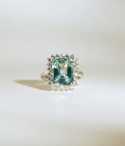 2,21 ct natürlicher Aquamarin-Diamant-Vorschlagsring mit strahlendem Schliff 14 K massives Weißgold - Bild 3 von 6