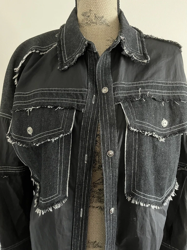 Camisa de Vestir TOV Los Angeles Denim & Sastre Negra Talla 40 Chaqueta Larga Mediana Informal Foto 3 de 4