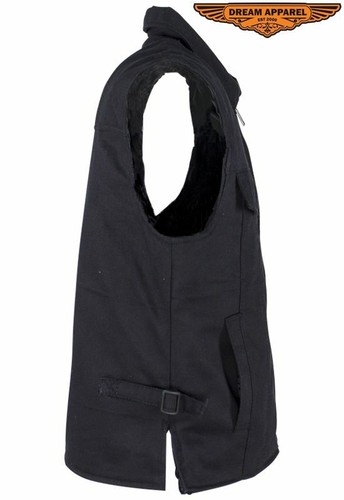 Men’s Motorcycle Black Denim Club Vest with Pockets Folded Collar & Hidden Snaps - Picture 4 of 10