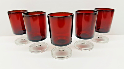 Vintage Set Of 5 LUMINARC ARCOROC France Cavalier Ruby Red 6 Oz Stemmed Glasses