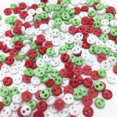 Lot De 50 Boutons Ronds 4 Mm 2 Trous - Blanc, Rouge, Vert - Pour Couture, Scrapbooking, Noël