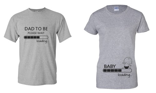 Pregnancy Announcement Shirt Set Baby Loading Dad To Be Funny Matching Tees - Picture 4 of 7