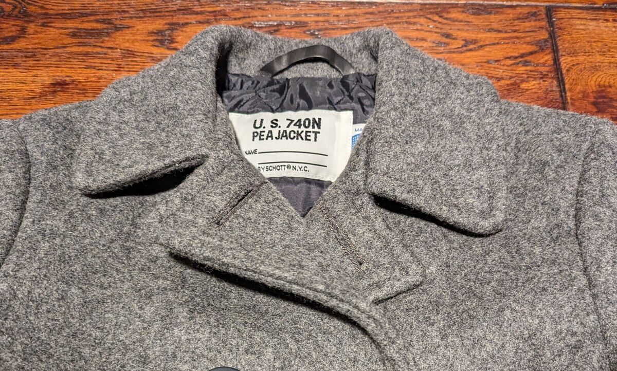 Schott Women's 740N Gray Wool Peacoat - Size 14 - Made In Schott Women's 740N Gray Wool Peacoat - Size 14 - Made In
