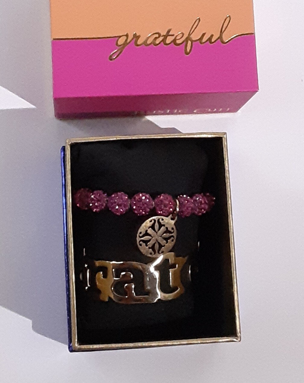 Rustic Cuff signed word "Grateful" Bracelet Gold … - image 1