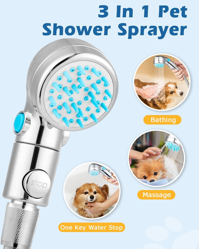 Dog Shower Attachment, Dog Washing Hose Attachment with Diverter Valve