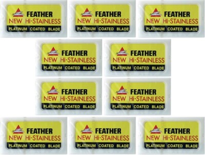 100 Feather Double Edge Razor Blades Platinum Coated Hi-Stainless Steel DE Japan