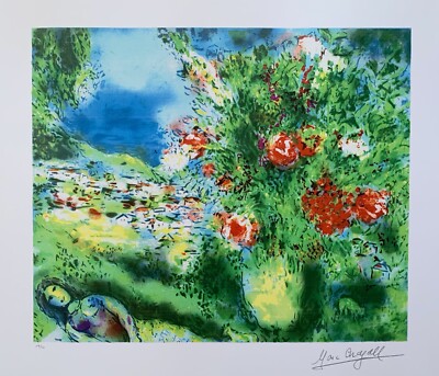Marc Chagall 水彩画 リトグラフ　約107cm x 94cm Marc Chagall Goat and Landscape Lithograph 107cm x 94cm Signed