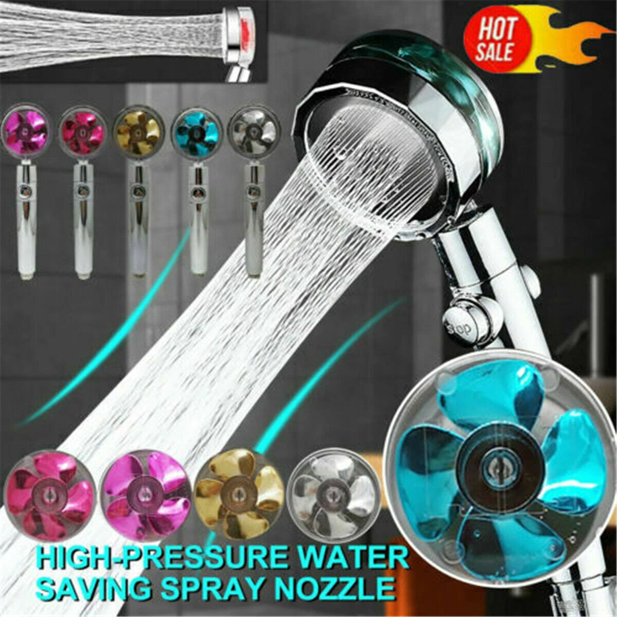 High Pressure Turbo Shower Head 360° Rotated Powerful Water Saving Hand Spray