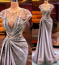 Silver Mermaid Dresses Beaded Crystals Wedding Gowns for Plus-Size Women