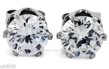 Clear Round CZ Cubic Zirconia Magnetic Clip On Stud Earrings Men Women 4mm 10mm