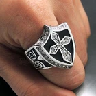 MEN's Unique Cubic Zirconia Cross Shield 316L Stainless Steel Ring