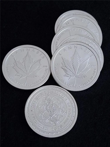 2020 x7 BU SILVER SHIELD “CANNABIS” 1 TROY OUNCE .999 Fine Silver Rounds #M1137