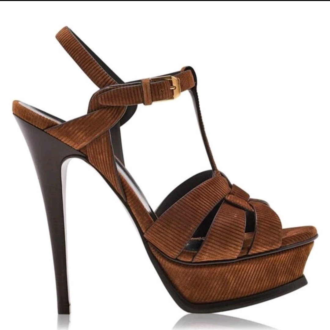 Yves Saint Laurent Tribute Light Beige T-Bar Platform Heel Sandals Size UK7/EU40