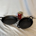 2 Casserole Cast Iron Ramekins with Handles 9 x 2 seasoned bake camping cornbred
