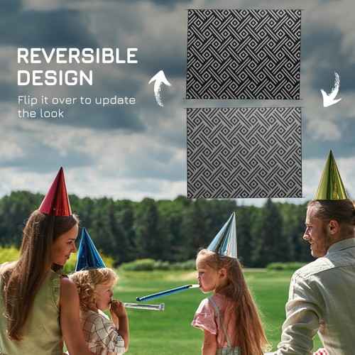 Outsunny Outdoor Rug w/ Carry Bag, 9' x 12' Plastic Straw Rug, Black Gray - Picture 8 of 11