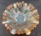VINTAGE CARNIVAL FENTON VASELINE VINTAGE THREE IN ONE EDGED BOWL “GLOWS NICELY”