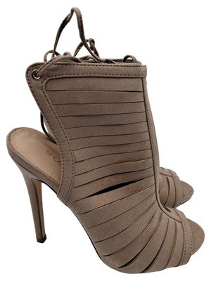 ShoeDazzle Damen Sandaletten Beige Gr. 37 High Heels Cut-Outs Schnürung