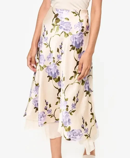 Cami NYC - Genoa Silk Chiffon-trimmed Midi-skirt XS in Moonflower Watercolor NWT - Image 3 of 4