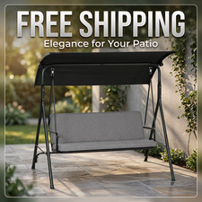 An image depicting 3 Person Outdoor Patio Swing Chair with Adjustable Canopy & Cushions Heavy Duty