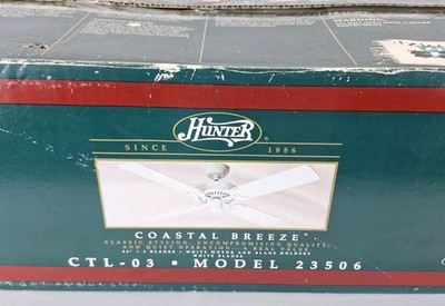 Vtg. Hunter Coastal Breeze White Ceiling Fan Model 23506 44  4 Blades OPEN BOX