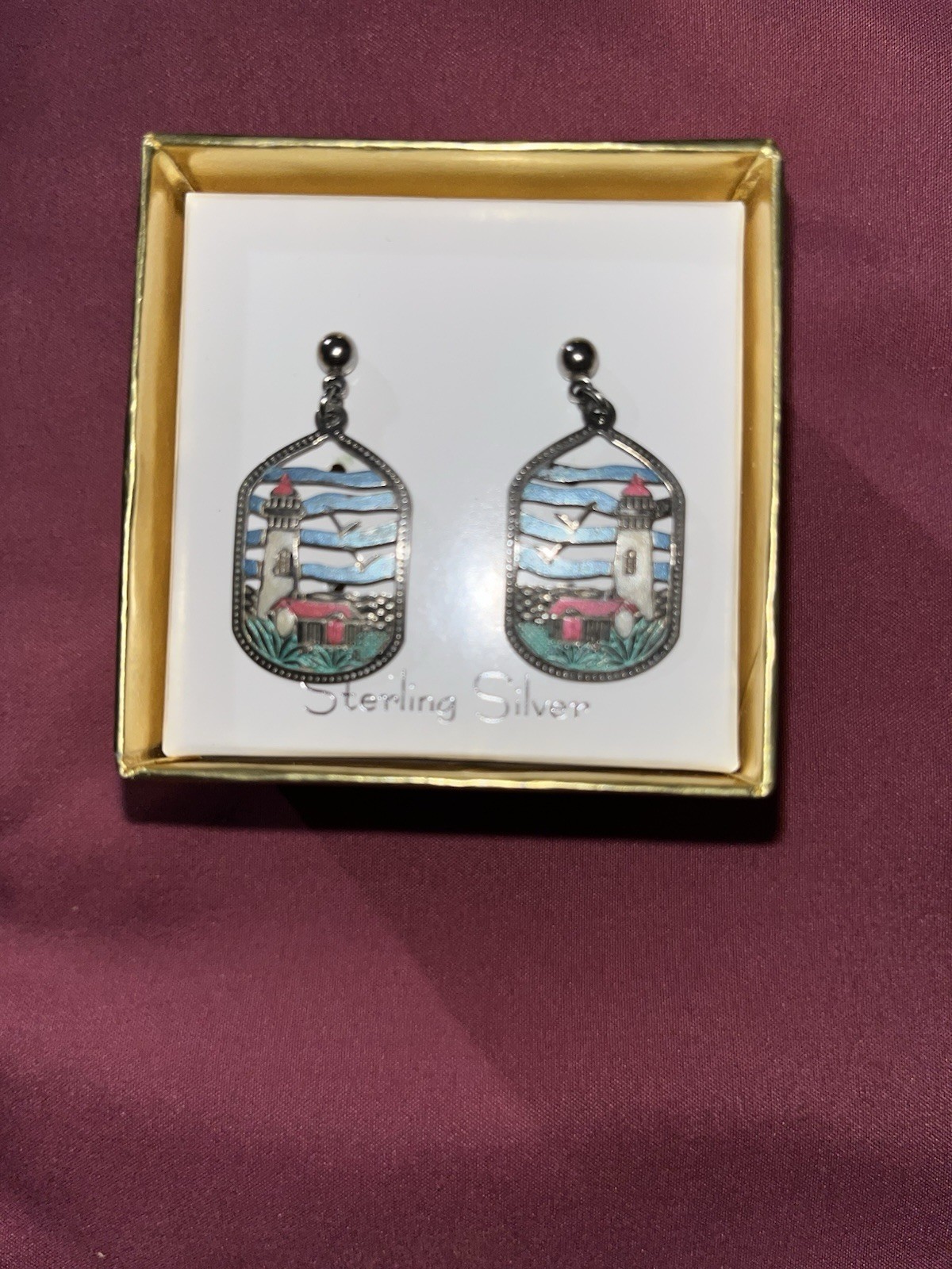 lighthouse earrings Silver Plated Lightweight - image 4